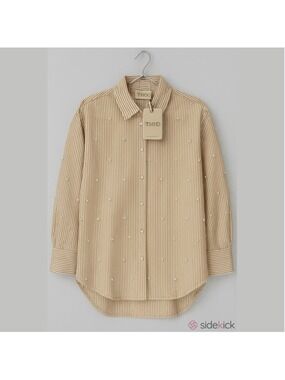 THEO The Label Echo Pearly Shirt. Color is Sand Pearl NWT